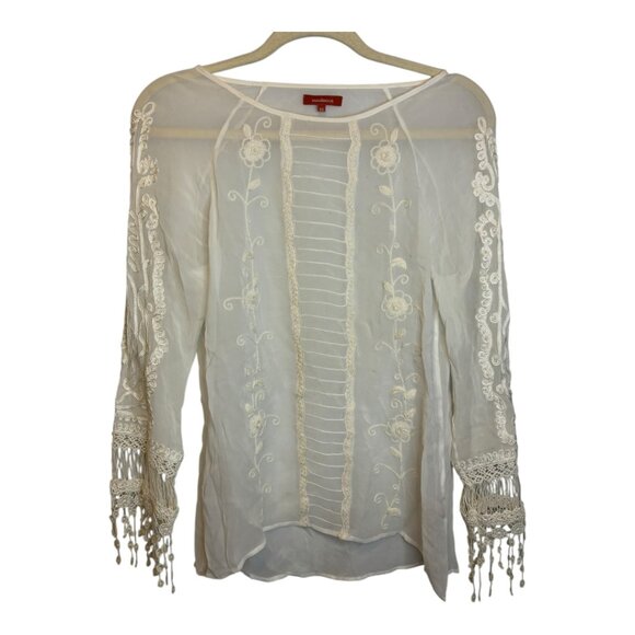 Sundance Blouse women's Size XS Sheer lightweight Embroidered Lace White - Picture 1 of 3